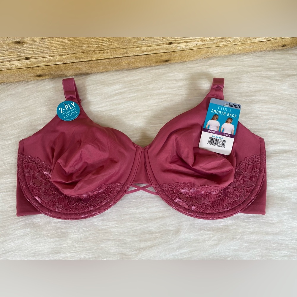 NWT Vanity Fair Womens Bra Radiant Smooth Back Underwire Mauve 38DDD